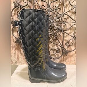 Hunter Gloss Quilted Tall Rain Boots Charcoal Rubber Waterproof 8 Women shoes